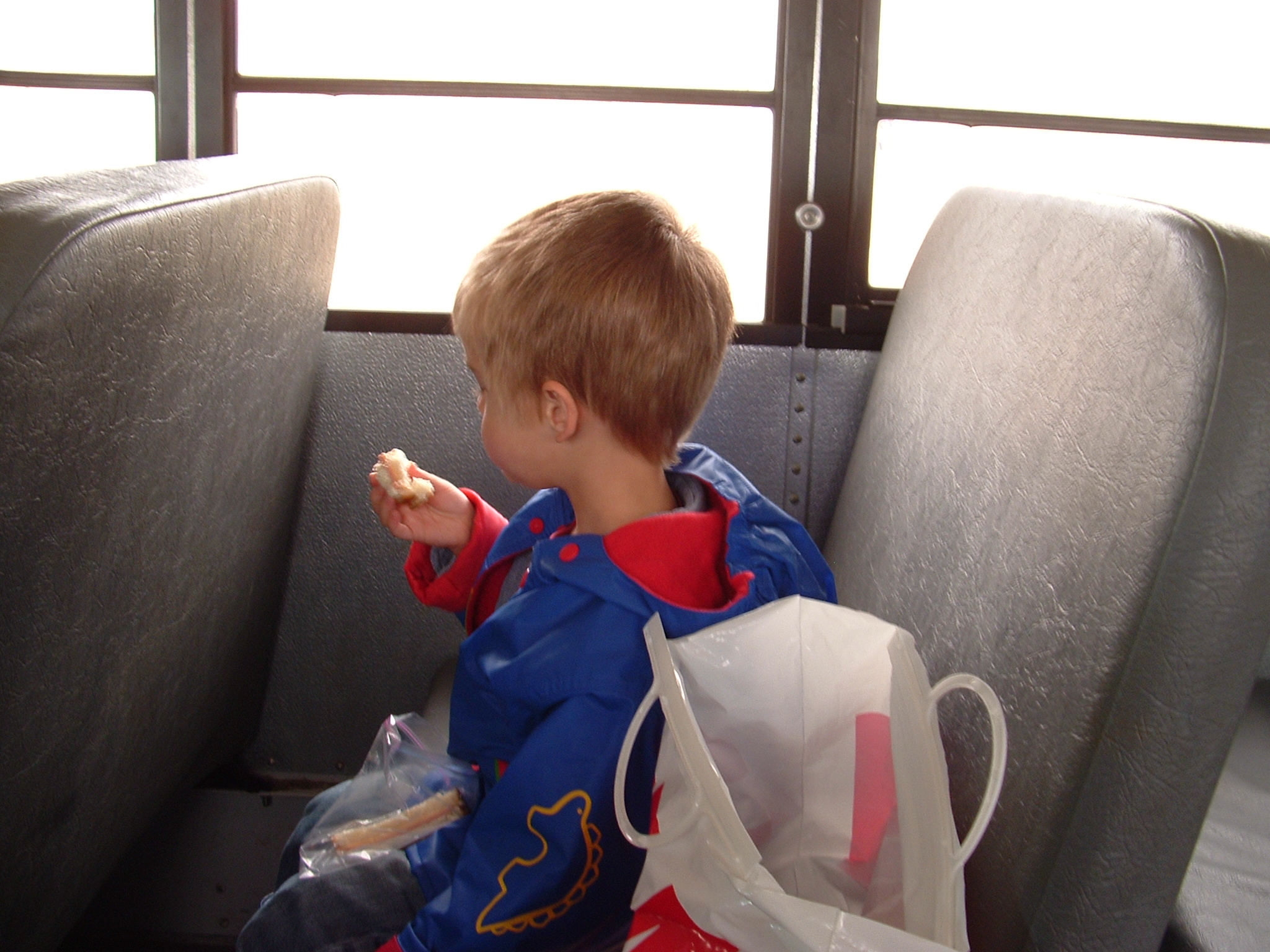 Eating lunch on the bus.