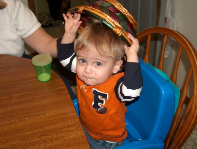 wearing hats (baskets?)