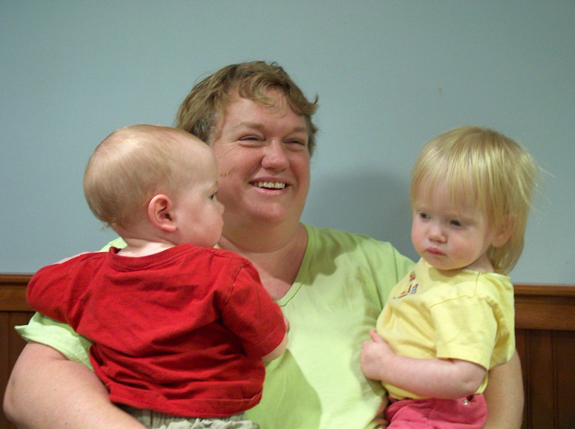 Grandma holding Garrett and Ellie