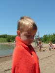 Brandon taking a break from swimming at Kayla's birthday party