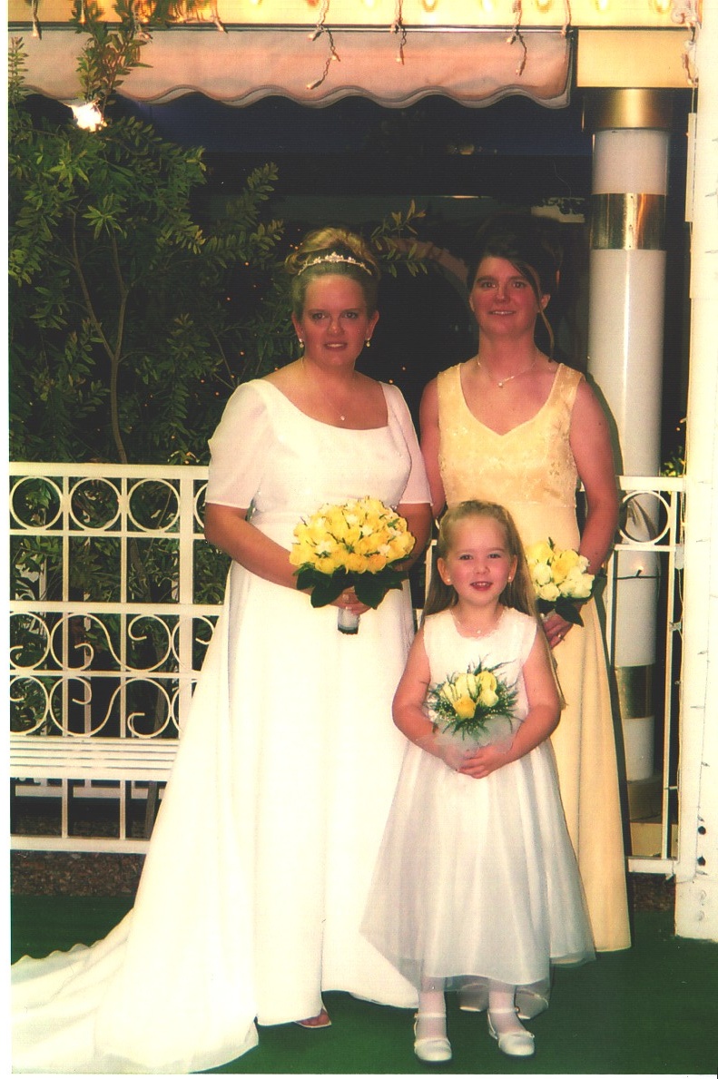 Missy and her Matron of Honor, Teresa, and flowergirl, Kayla