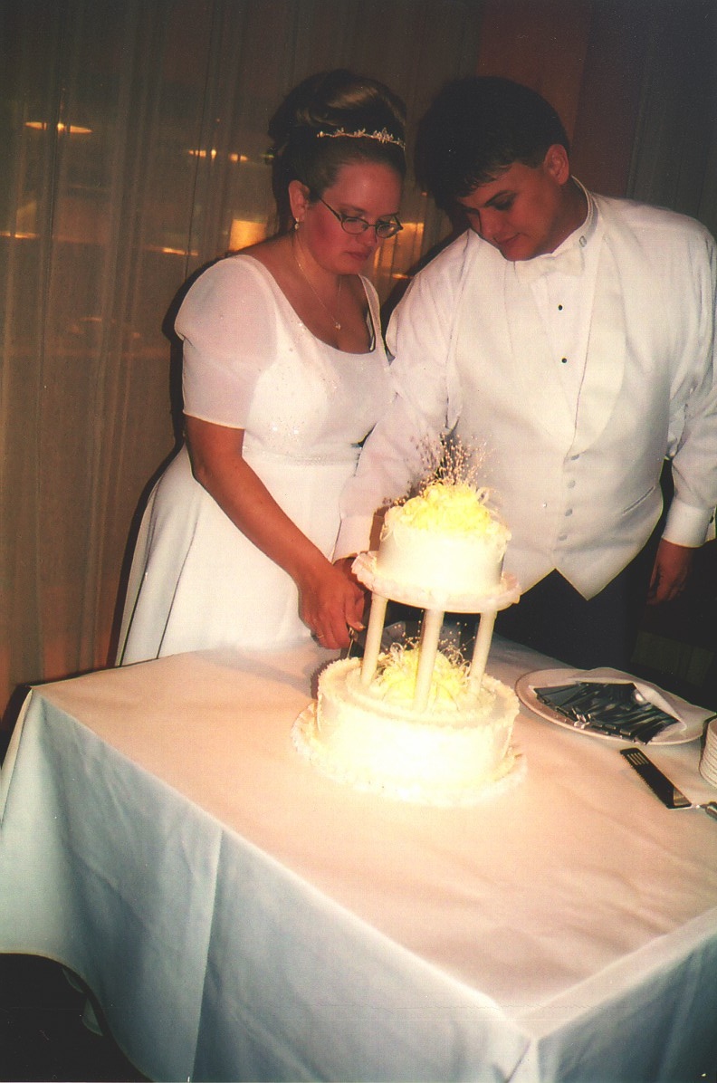 Cutting the cake.