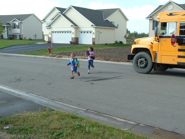 Running off the bus after school!