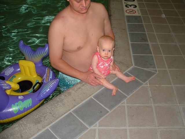 Ellie getting ready to go swimming for the first time