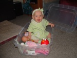 Ellie in her toy box at Grandma's